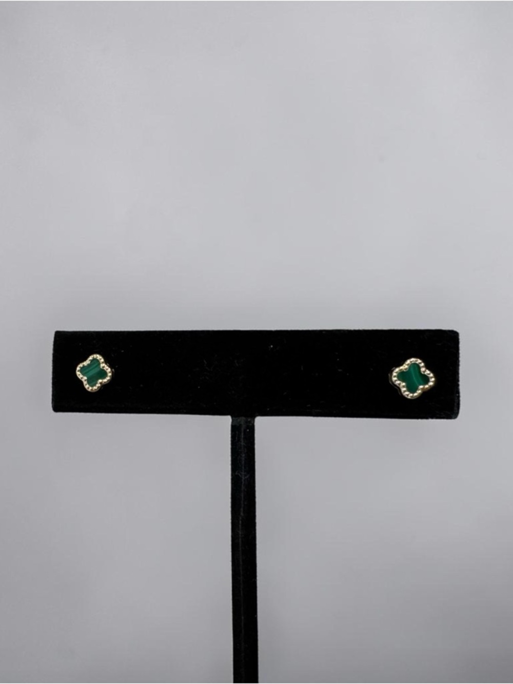 14K Gold Trim Green Clover Stud Earrings